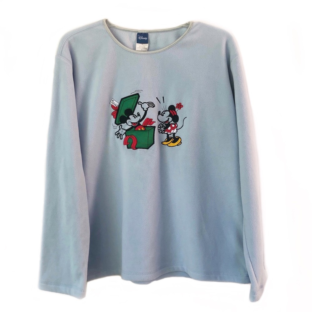 Disney Mickey Minnie Mouse Fleece Long Sleeve Casual Pullover Sweatshirt EUC L